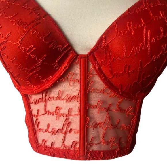 NWT Wolford Logo Obsessed Bustier Crop Top in Red Glow Size 34D - Picture 12 of 17